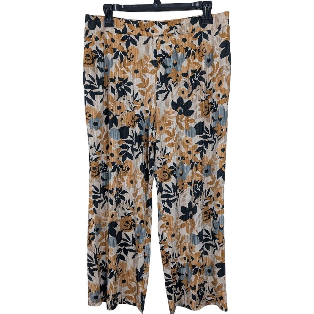 Susan Graver Liquid Knit Crop Pants Multicolor Floral Medium M